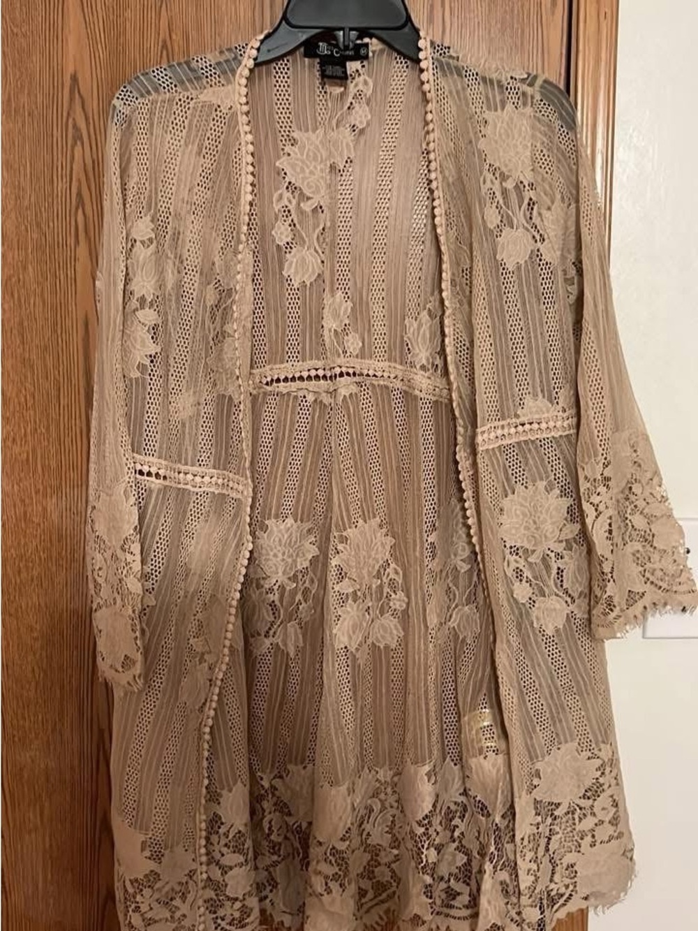 Beige Lace Sheer Kimono Cardigan